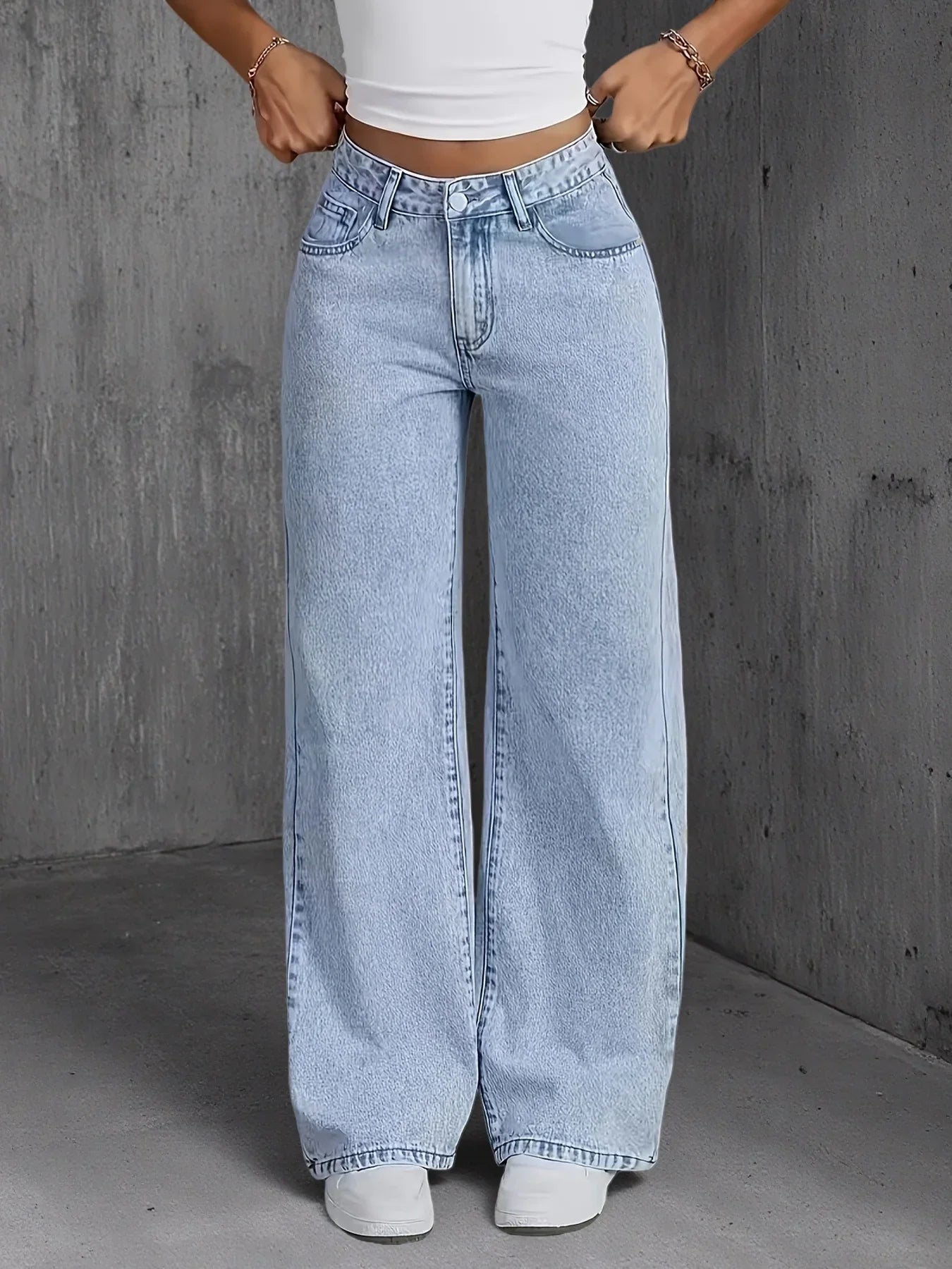 Laia - Pantalones vaqueros anchos de mezclilla azul claro