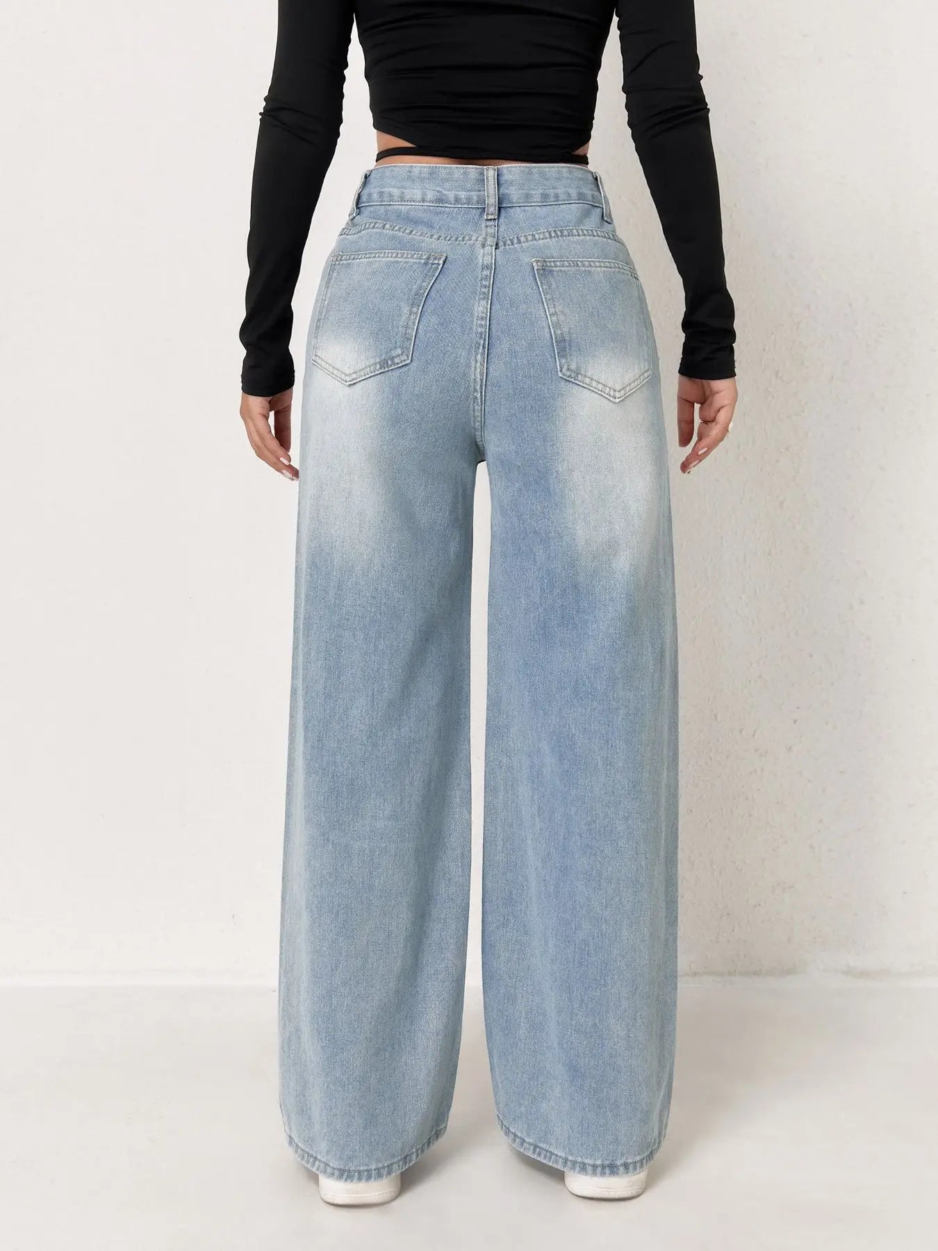 Laia - Pantalones vaqueros anchos de mezclilla azul claro