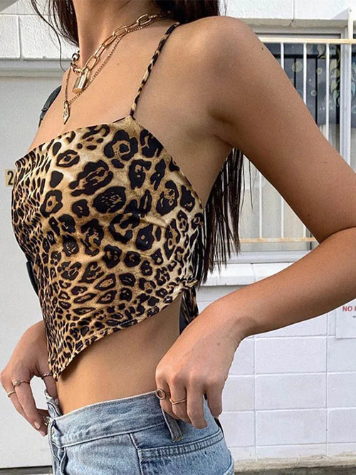 Lali - Camiseta sin mangas de mujer con estampado de leopardo