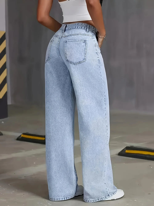 Laia - Pantalones vaqueros anchos de mezclilla azul claro